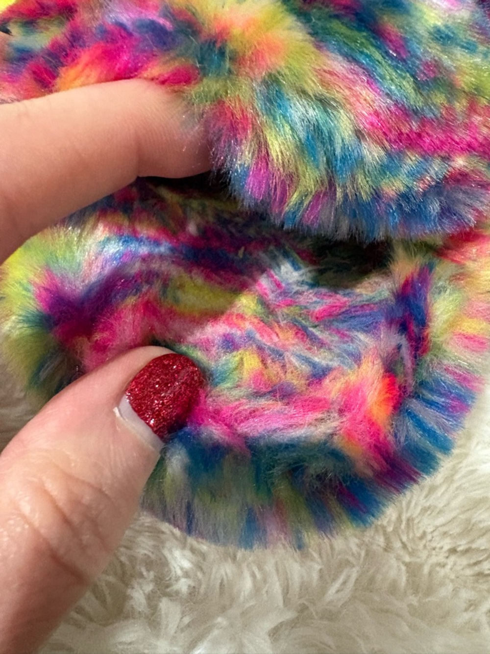 UGG Neon Multi Faux Fur Slide with Lime Strap - Picture 4 of 10